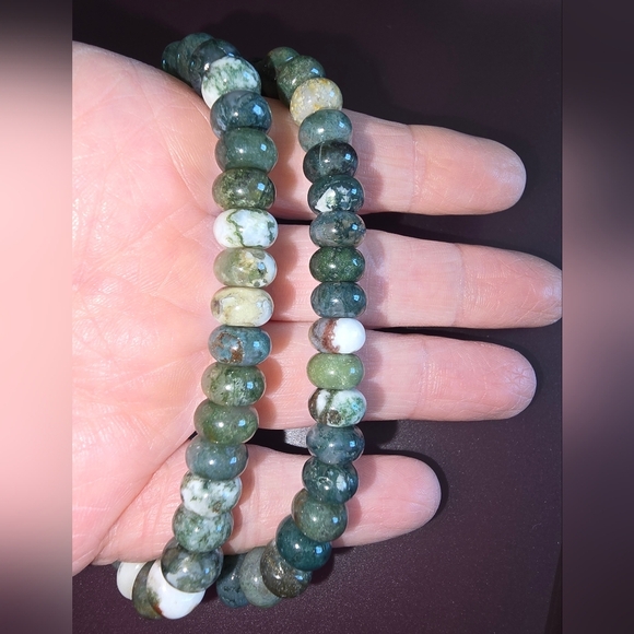Moss Agate Rondelle Bracelet - Picture 6 of 14